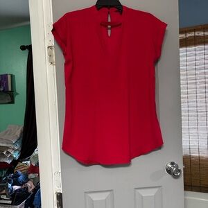 Express Red Keyhole Cap Sleeve Blouse